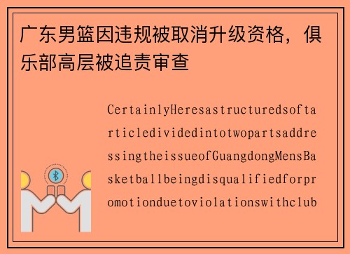 广东男篮因违规被取消升级资格，俱乐部高层被追责审查