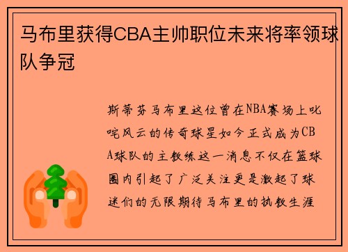 马布里获得CBA主帅职位未来将率领球队争冠