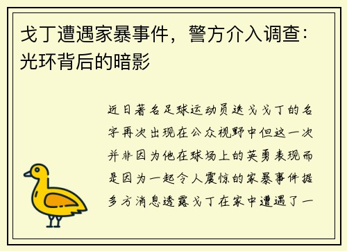 戈丁遭遇家暴事件，警方介入调查：光环背后的暗影