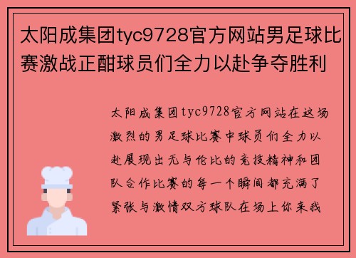 太阳成集团tyc9728官方网站男足球比赛激战正酣球员们全力以赴争夺胜利荣耀