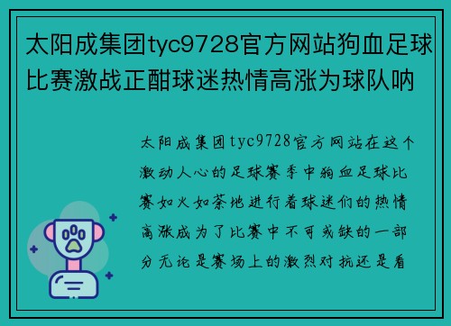 太阳成集团tyc9728官方网站狗血足球比赛激战正酣球迷热情高涨为球队呐喊助威