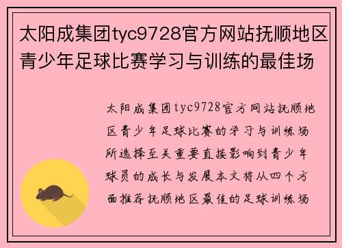 太阳成集团tyc9728官方网站抚顺地区青少年足球比赛学习与训练的最佳场所推荐